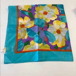 NWT Bill Blass Blue Floral Silk Scarf
